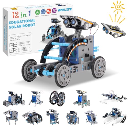 Solar Roboter Spielzeug für Kinder, 12-in-1 Solar Robot Kit DIY Bauspielzeug Experimente Spielzeug Bausatz, MINT-Fächer, Junge ab 8 9 10 11 12 13 Jahren (Blau)