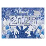 Gosknor Abschluss Hintergrund, 213x152cm 2025 Graduierung Hintergrund Congrats Grad Banner für Fotoautomaten Absolventen Dekoration für High School und College Partys (Blau, Silber)