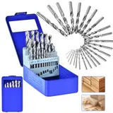 Holzbohrer Set 1-13mm HSS Stahlbohrer 25tlg Dreispitz Holzspiralbohrer Mit Metallbox für Holz Gerader Rundschank Doppelflute Holzspiralbohrer Twister Drill Bit Metallbohrer Profi HSS-G Bohrer Set