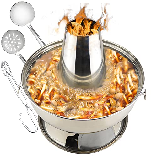 2.3 litre Campingherde Hot Pot aus Edelstahl Chinesischer Holzkohle-Hotpot, chinesisches Fleischfondue Lammkocher im Freien Picknickkocher