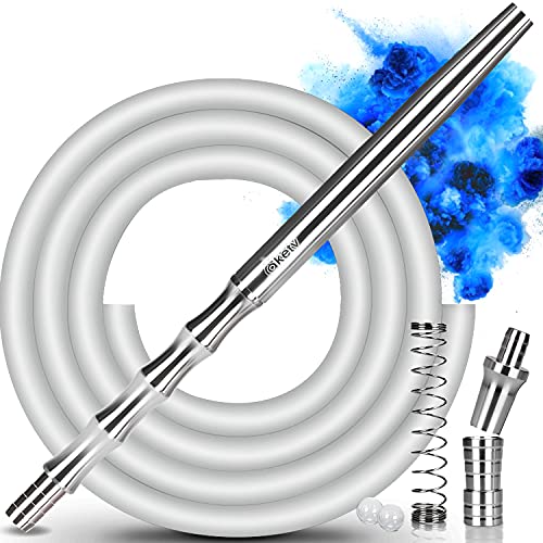 Cakety Hochwertig Shisha Schlauch Set mit Mundstück+ Schlauchadapter + Endstück mit 18/8 Schliff + Knickschutzfeder | Shisha Zubehör universal für alle Wasserpfeifen - Silber