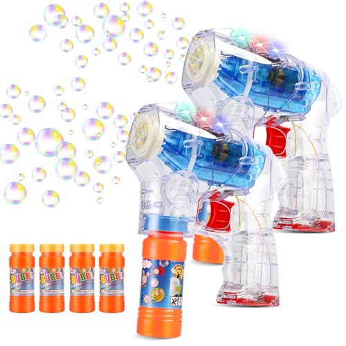 EPCHOO Seifenblasenpistole mit LED Licht und Musik, Seifenblasen Pistole Kinder Bubble Gun mit 4x50ml Seifenblasenflüssigkeit Seifenblasenmaschine für Jungen Mädchen Geburtstag Hochzeit Party