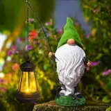 YIKEDAN Lustig Gartenzwerg Gartendeko für Draußen, 30cm Harz Zwerg Figure mit Solar Laterne Gartenfiguren für Außen, Gartenwichtel Gartendeko für Balkon, Grün GNOME