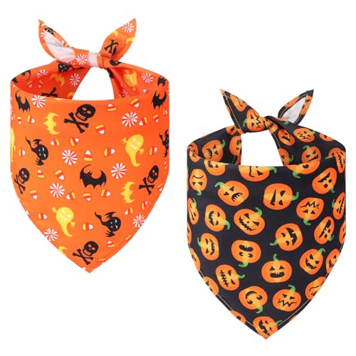 SRIZIAN 2 Stück Halloween Hund Bandanas, Adjustable Triangle Katze Hundhalstuch, Triangle Scarfs mit Kürbis-Muster, Hund Halloween-Kostüme für Kleine Mittlere Große Hunde