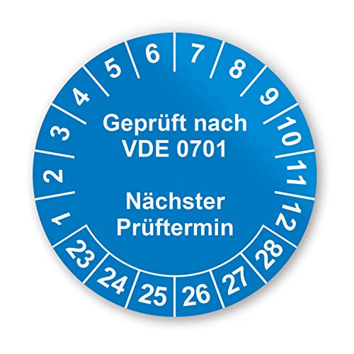 Prüfplaketten VDE Elektroprüfung Aufkleber - Geprüft nach DIN VDE 0701 - 216 Aufkleber auf 9 Bögen in Blau - Etiketten sind Selbstklebend - hin_782