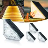 MEDOYOH 4PCS Solar Treppenbeleuchtung Aussen mit Bewegungsmelder, Warmweiß Licht Solartreppenleuchten IP44 Wasserdicht 800mAh für Gartenstufen Deck Terrasse Haustür Zaun