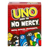 UNO Show 'em No Mercy - 56 zusätzliche Karten, harte Aktionskarten und brutale Spielregeln für die gnadenloseste Version, Stapelregel und Handkartentausch, ab 7 Jahren, HWV18