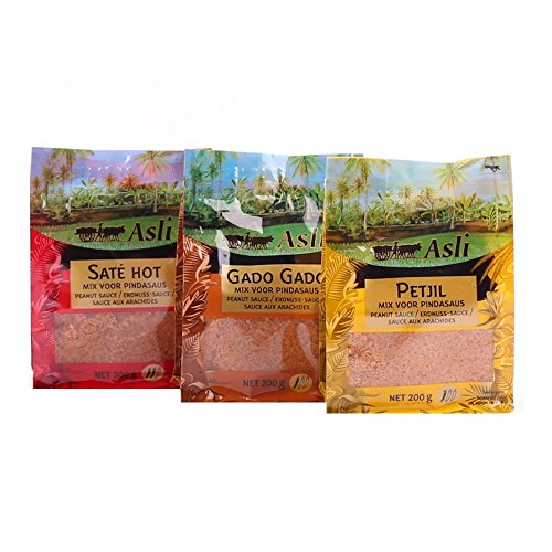 3 x 200g Asli Boemboe Petjel + Sate Hot + Gado Gado Satay Erdnuss Soße Sauce Sosse Pamai Pai®