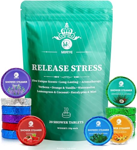 MR MIRYE Shower Steamers Aromatherapie, Duschbomben Geschenke Für Frauen Männer, 20 Stück mit 5 Düften, Geburtstagsgeschenk für Freundin, Muttertagsgeschenke, Geschenkidee, Früchtige ätherische Öle