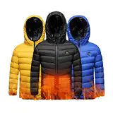 Elektrisch Beheizte Jacke für Kinder, Beheizte Weste Kinder Weste Mantel USB Elektrische Lange Ärmel Heizung Kapuzenjacken Warm Winter Thermobekleidung füR Outdoor Camping Wanderung Wärmejacke