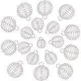 SUNNYCLUE 30 stücke Eisen Runde Spirale Perle Käfig Anhänger Lavastein Halter Für Halskette Armband Ohrring DIY Schmuck Machen, Silbern Plattiert Versilbert