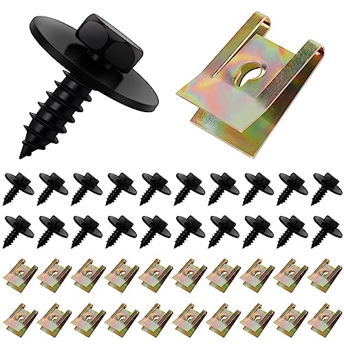 20 Sätze Blechmutter Schraube Mutter Clip Kit, Hanibos Feder Blechnmutter und U Typ Karosserieschrauben, Kotflügelclip Blechmuttern Befestigung Clips für Auto