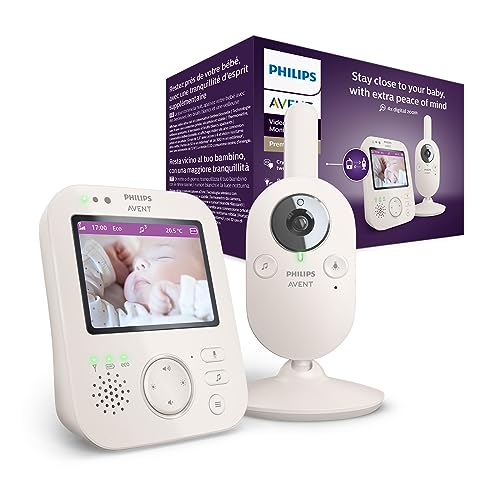 Philips Avent Babyphone mit Kamera Premium – sicheres Video Babyphone, 3,5 Zoll Bildschirm, 4-Fach Zoom, Nachtsicht, Gegensprechfunktion, Schlaflieder, Raumtemperatur, Baby Monitor (Model SCD891/26)