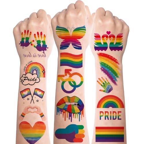 Tattoo Kinder,10 Blätt Regenbogen Tattoo,LGBTQ Temporäre Tattoos Aufkleber,Regenbogen Gay Pride Klebetattoos Sticker,Gesicht Tattoos für Kinder Erwachsene Gay Pride Feiern Party Paraden Feier Deko