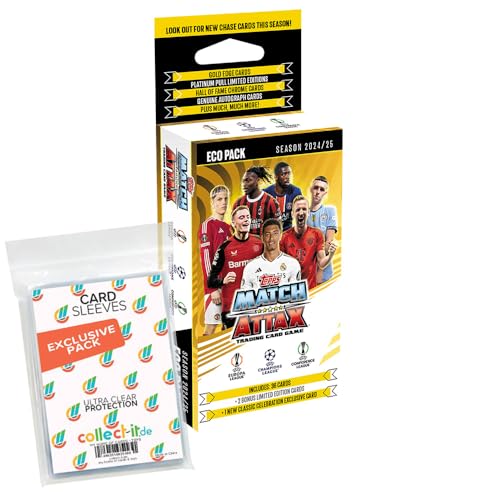 Bundle mit Match Attax Champions League 2024/25 - Trading Cards - 1 Blister + Exklusive Collect-it Hüllen