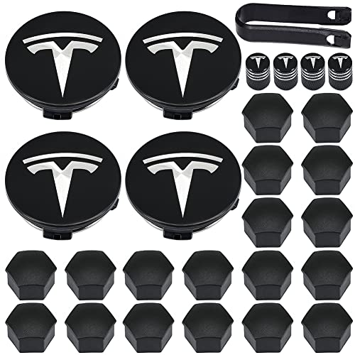 YISIZES Aero Radkappen-Set, Tesla Radnaben-Mittelabdeckungen Radmutterkappen für Tesla Model 3, Modell Y, Modell S, Modell X, Silber-Logo