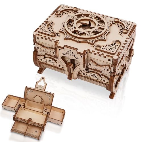 Hallisun 3D Holzpuzzle Box, Schmuck Aufbewahrungsbox, Holz Modellbauset, Selbstmontage Mechanikbau Bastelset für 14+ Teenager Erwachsene, als Geburtstagsgeschenk oder Heimdekoration, 142 Stück