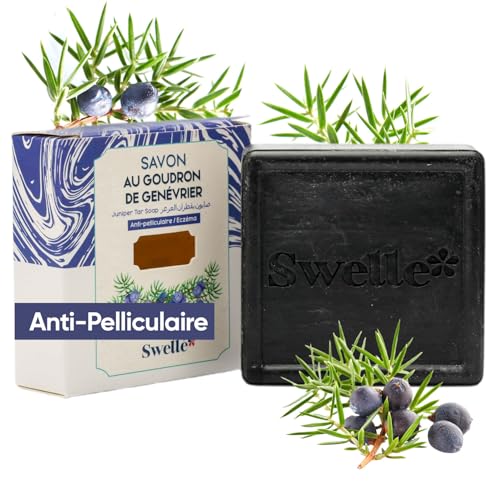 SWELLE Wacholder Teer Seife 100gr Feste Seife 1Stk Anti Schuppen Duschbrocken Seife,Bio Seifen für Haarausfall,Peeling,Akne, Ekzem | Benutzen mit Scalp Massager, Duschseife Männer Damen