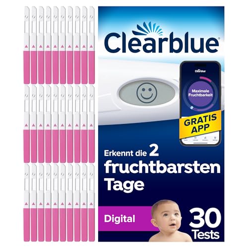 Clearblue Kinderwunsch Ovulationstest Kit Digital, 30 Tests + 1 digitale Testhalterung, Fruchtbarkeitstest für Frauen / Eisprung, nachweislich schneller schwanger werden