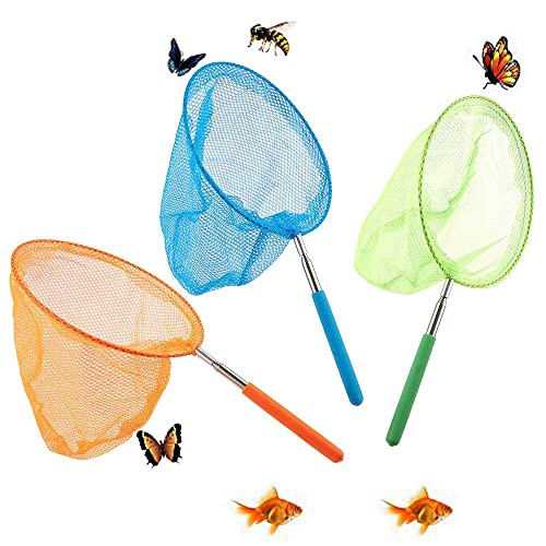 Schmetterling Net Kinder, 3 Stück Teleskop Kescher Kinder, Ausziehbar Klein Schmetterlingsnetz Kinder Ideal zum Fangen von Insekten Bugs Angeln Garten Pool Outdoor Fischernetz