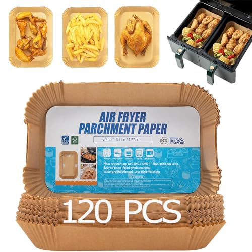 120 pcs Backpapier für Heißluftfritteuse ninja dual zone. Airfryer Backpapier für Ninja, Air Fryer Accessories kompatibel mit Ninja AF300EU AF400EU, Princess und anderen Dual Zone Air Fryer