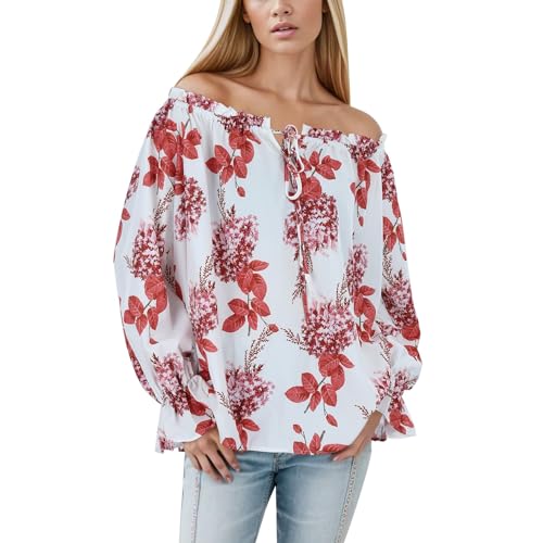 Off Shoulder Oberteil Damen, Oberteile Damen Große Größen, Blusen Ausgestellte Ärmel Top Schulterfrei Elegant T-Shirt Schicke Shirt Lässig Lose Longshirt Leichte Solide Streetwear