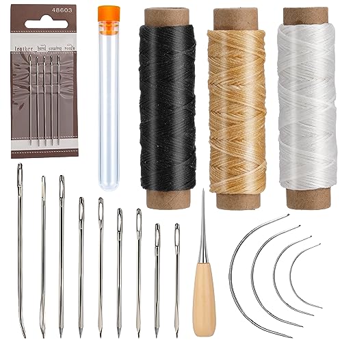 23 Stück Leder Nähnadeln Set, Leder Hand Nähen Nadeln with Gewachstem Faden, Handnähnadel Kit für Polster, Leder, Teppich Leinwand Reparatur Polster Nähnadeln