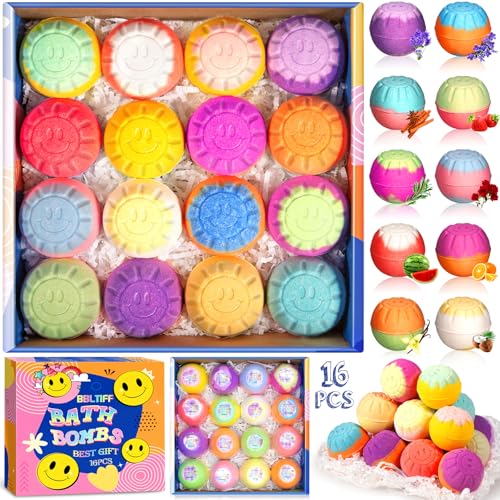 BBLTIFF Badekugeln, Badebomben Geschenkset 16er Pack, Badebomben Frauen, Rein Natürlichen Ätherischen Ölen, Badebomben Weihnachten, für Wellness, Schaumbad, Weihnachten, Valentinstag Geschenke