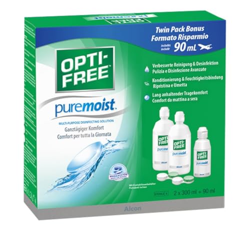 Opti-Free PureMoist Pflegemittel, Vorrats- und Reisepackung, 2 x 300 ml + 90 ml