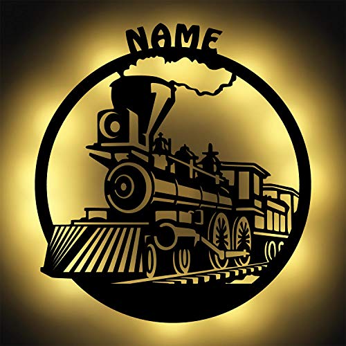 Namofactur Personalisierte Geschenke Zug-Liebhaber Lok Lokomotive Eisenbahn für Männer Kinder Junge Baby Led Deko Wand-Lampe I Batteriebetrieben