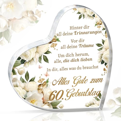 Giftasy 60. Geburtstag Frau - Acryl Herz Briefbeschwerer, Geschenk zum 60. Geburtstag Frau, 60. Geburtstag, Geschenke zum 60. Geburtstag