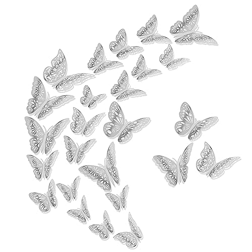 Molain 3D Schmetterlings Wandaufkleber, 36 Stück 3 Größen 3D Schmetterling DIY Dekorationen Wandaufkleber Art Decor Crafts abnehmbare Schmetterlings Wandaufkleber Schmetterling (Silber)