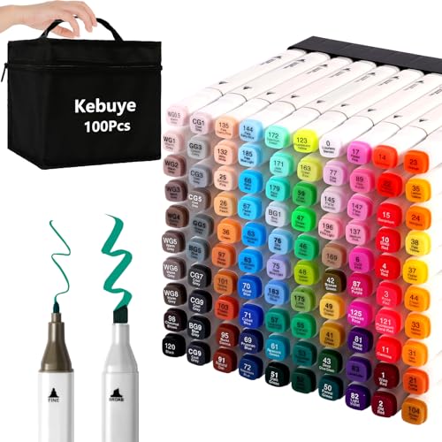 Kebuye Alkohol Marker Set, Alkohol Stifte Set 100 Farben Marker & Filzstifte Filzstifte Permanenter Marker FüR Manga, Design, Malerei, Zeichnung Twin Marker Art