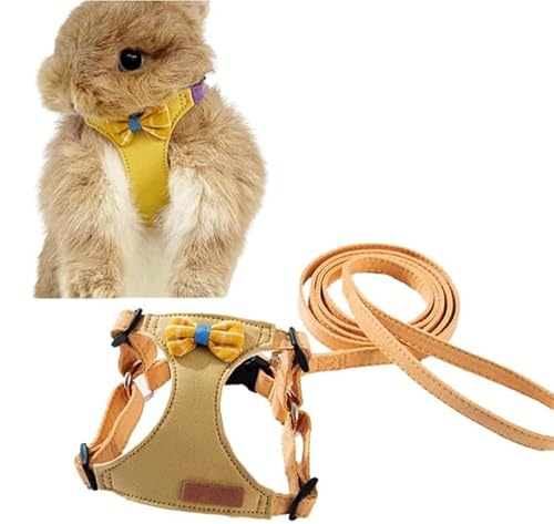 Weiches Kaninchen Geschirr mit 120cm Leine, Verstellbare Katzengeschirr Rabbit Harness Zwergkaninchen Kaninchen Harness Für Kaninchen, Katzen, Kleine Hunde (Gelb,M)