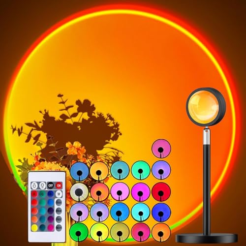 Sunset Lamp 16 Farben Sonnenuntergang Lampe USB Sonnenlampe 180° Drehbares Sunset Light mit Fernbedienun LED Projektor Sonnenlicht Lampe Sonnenaufgang Lampe für Selfie-Beleuchtung, Party, Dekoration