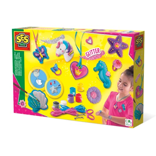 SES Creative 01291 - Schmuck Selber Machen Gips Gießen, Kreatives Bastelset für Kinder, Diverse Farben