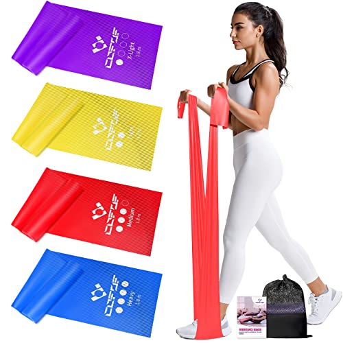 COFOF Fitnessbänder 4er-Set, 1.8M Gymnastikband mit 4 Widerstandsstufen, Fitnessband mit Tragetasche & Übungsanleitung Geliefert Ideal für Yoga, Pilates, Krafttraining, Physiotherapie