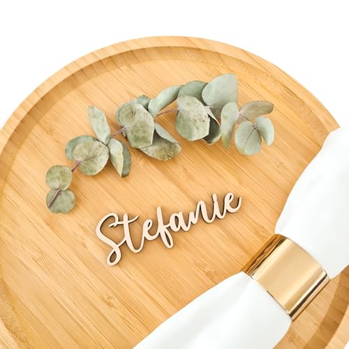 Schriftzug Hochzeit Tischkarten Personalisiert – Originelle Tischkarten Personalisiert aus Holz – Namensschriftzug Hochzeit (Hellholz - Birke, Moderne Schriftart)