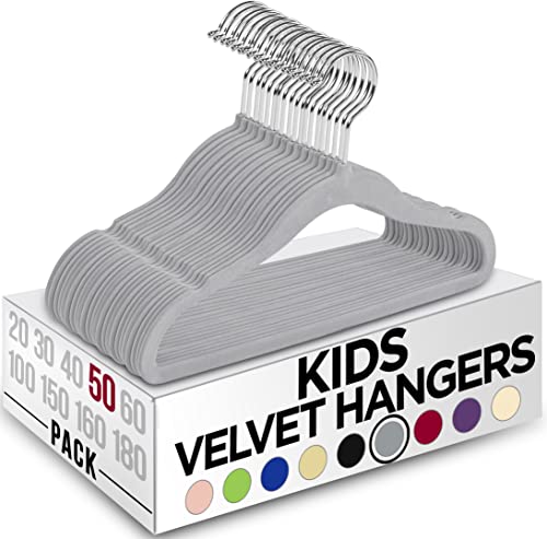 Utopia Home Kids Kleiderbügel Velvet (50 Pack) - 11 Inch Durable Baby Kleiderbügel für Closet - Perfect Toddler Nursery Kleiderbügel Non Slip für den täglichen Gebrauch (Grau)