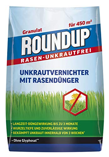 Roundup Rasen-Unkrautfrei Rasendünger, 2in1, Unkrautvernichter plus Dünger mit 100 Tage Langzeitwirkung, 9 kg für 450 m²