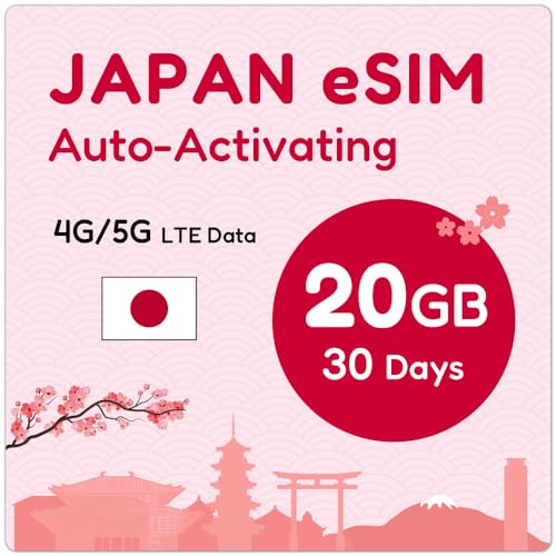 Japan eSIM 30 Tage 20GB |eSIM-QR-Code Wird innerhalb von 24 Stunden nach dem Versand per E-Mail gesendet|QR-Code scannen und sofort nutzen|Automatische Aktivierung|Nur Daten, kein Sprachdienst