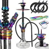 ORACLE HOOKAH® Carbon Shisha Set Edelstahl Wasserpfeife 70cm - mit Zubehör wie Schlauch Tonkopf Mundstück LED (carbon-rainbow, inkl. [4 Schläuche / 4 Mundstücke])