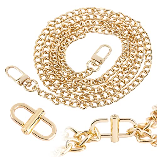 BETESSIN Handtasche Kette Metall Gold 160cm Trageriemen mit Karabinerring Taschen Ketten Schultergurt Geldbörse Schulterriemen Kettenriemen DIY Tascheherstellung Handwerk
