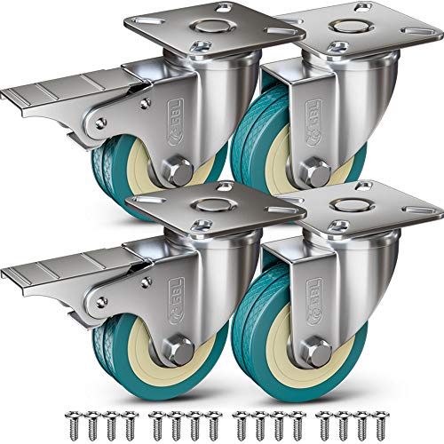 GBL - 4 Rollen für Möbel + Schrauben 50mm 200KG Transportrollen Set - Lenkrollen mit Bremse - Schwerlastrollen für Palettenmöbel - Möbelrollen