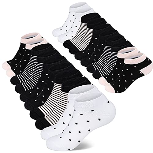 Mowenti Socken Damen 35-38 Sneaker Kurze Baumwollsocken Sportsocken 10 paar Streifen Punkten-8203