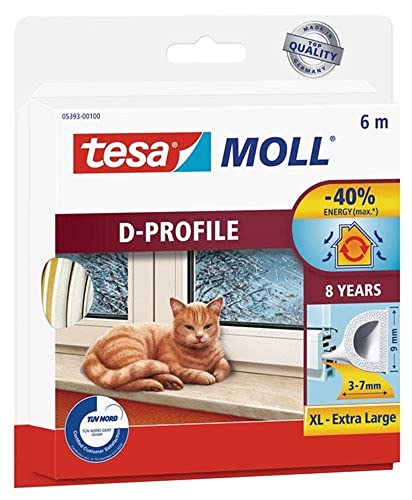 tesa moll D-Profil Gummi Fenster und Türdichtung weiss 6m