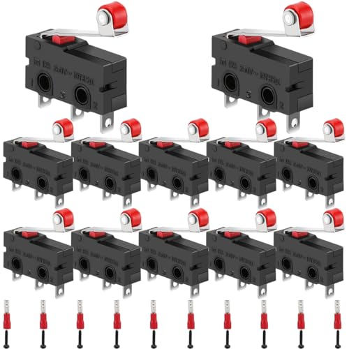 MKBKLLJY 12 Stück Mini-Mikro-Endschalter KW12-3 AC 5A 125V 250V SPDT 1NO 1NC Mikroschalter normalerweise offener Endschalter mit Rollenhebelarm 19mm 3-poliger Schnappschalter SPDT mit Klemmenschraube