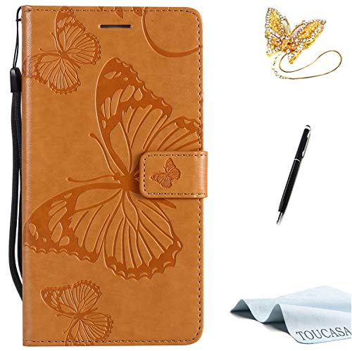 TOUCASA Huawei Mate 10 Lite Handyhülle,Huawei Mate 10 Lite Hülle, Brieftasche flip PU Leder Kartenfächer 3D Butterfly 3D Schmetterling Embossed Technology für Huawei Mate 10 Lite(Braun)