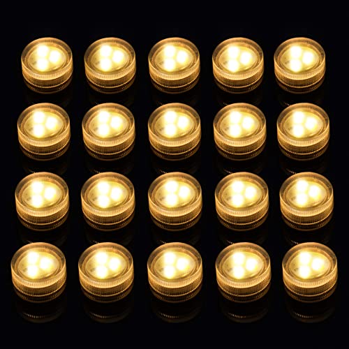 Mini Unterwasser Wasserdichte Led Lights - Warmweiße Teelichter Batteriebetrieben, kleines Led-Kerzenlicht, Vase Aquarium Whirlpool Party Hochzeit Dekoration (20pcs ohne Fernbedienung)