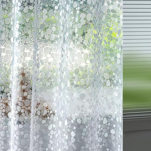 Ga-Geetopia Kurzer EVA-Duschvorhang, transparent, Kieselsteinmuster, 152,4 x 183,9 cm, leichter Kunststoff, Badezimmer, Dusche, Ausstellungsraum, Innenvorhang mit rostfreien Metallösen und gewichteten